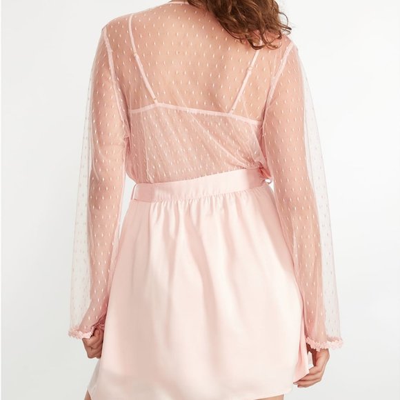 Flora Nikrooz Robe Pink Lace Showstopper Sheer Floral Long Sleeve L/S Size Large - Picture 2 of 5
